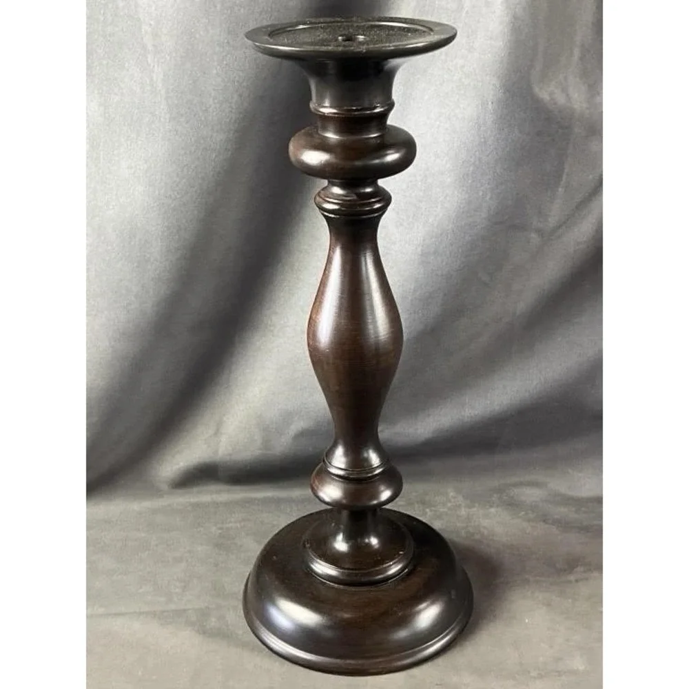 Pottery Barn Turned Wood Candle Holder Mahogany Taper Pillar 16